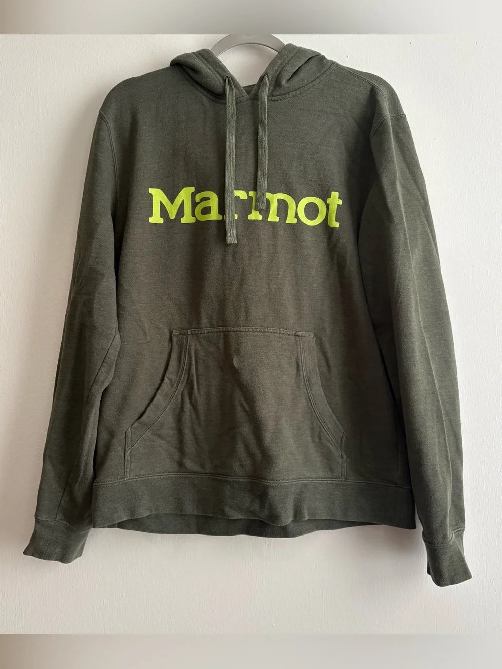 Marmot Men’s Green Fleece Pullover Hoodie Logo Graphic Pockets Size M